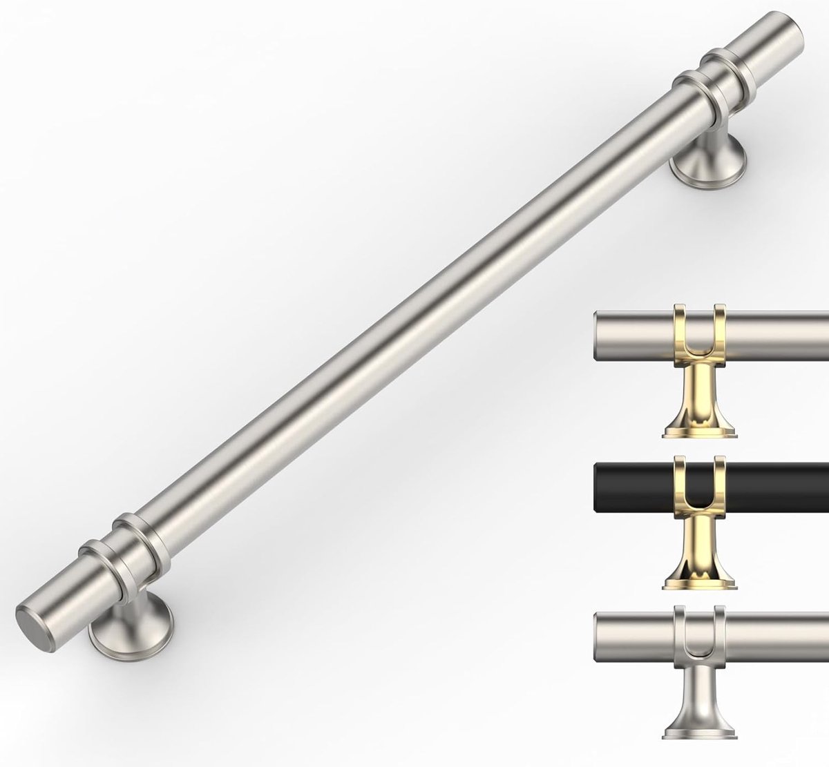 9BUILD EU0044 Pakket van 10 moderne geborstelde nikkel kastgrepen, boorgatafstand 192 mm, handgrepen voor keukenkast