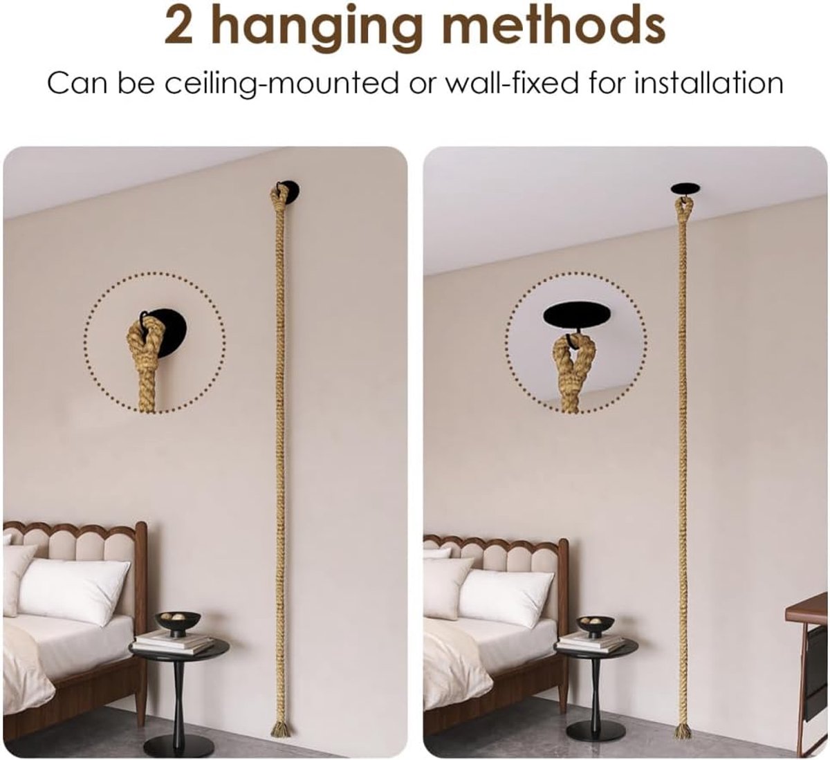 Touw, 3 m plafond/wandmontage kitten oefening henneptouw met montageschroeven voor binnen buiten katten spelen klimmen