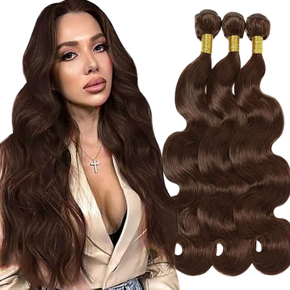 Hair Bundles Body Wave Extension Unprocessed Raw Weave Double Weft Sew in Machine Real #4 Chocolate Brown Color 50g /Piece 14 16 18 Inch
