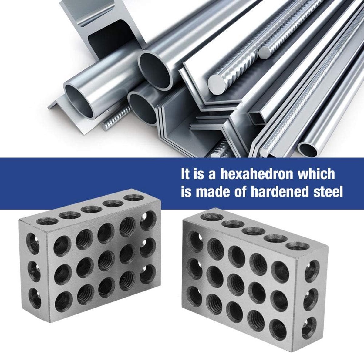Stalen Blokken, 25 x 50 x 75 mm met 23 Gaten, 2 Stuks, voor Montage, Lay-out en Inspectiewerkzaamheden