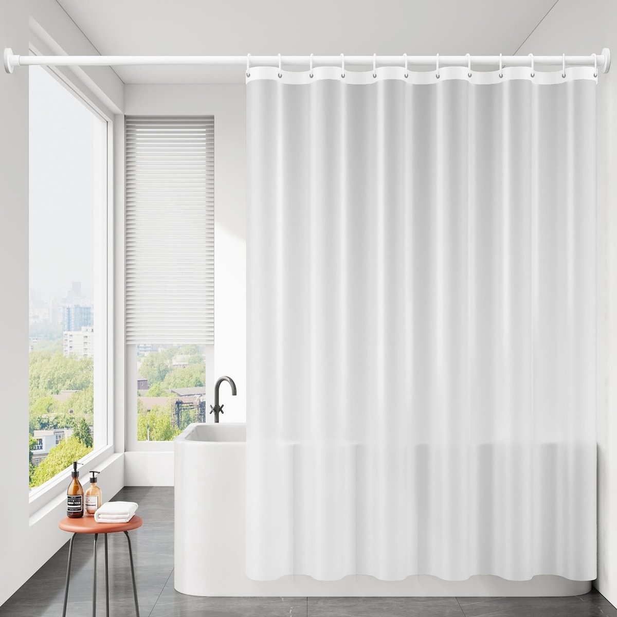Omgoods - Douchegordijn met Gewogen Zoom 180x200 cm in Semi-Transparant Wit