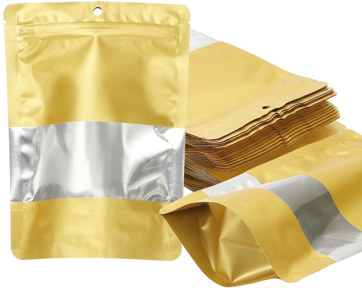Omgoods - 60 Stuks 3.5 x 5.1 Inch Stand Up Pouch Bags - Resealable Aluminium Foil voor Voedselopslag