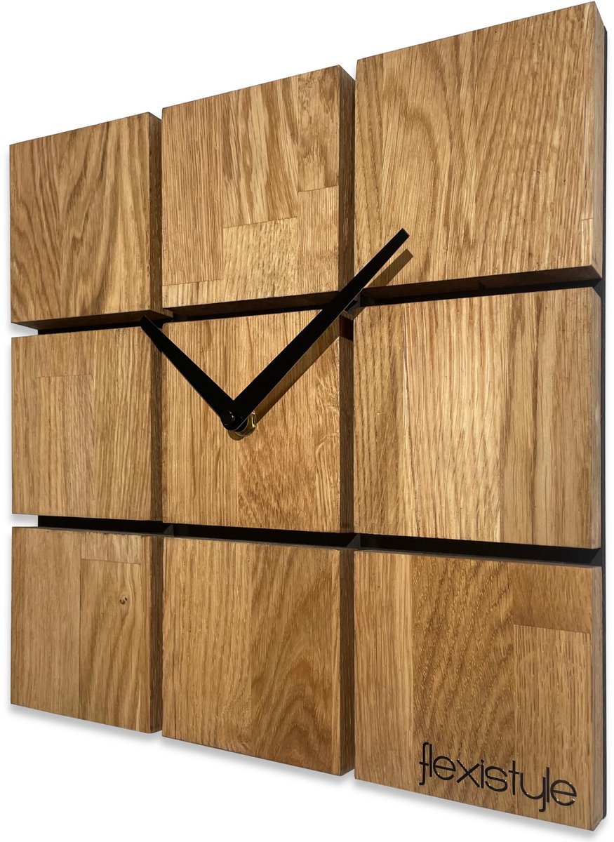 Omgoods - Wandklok Modern - Eiken Hout, 30cm Zonder Tikkende Geluiden