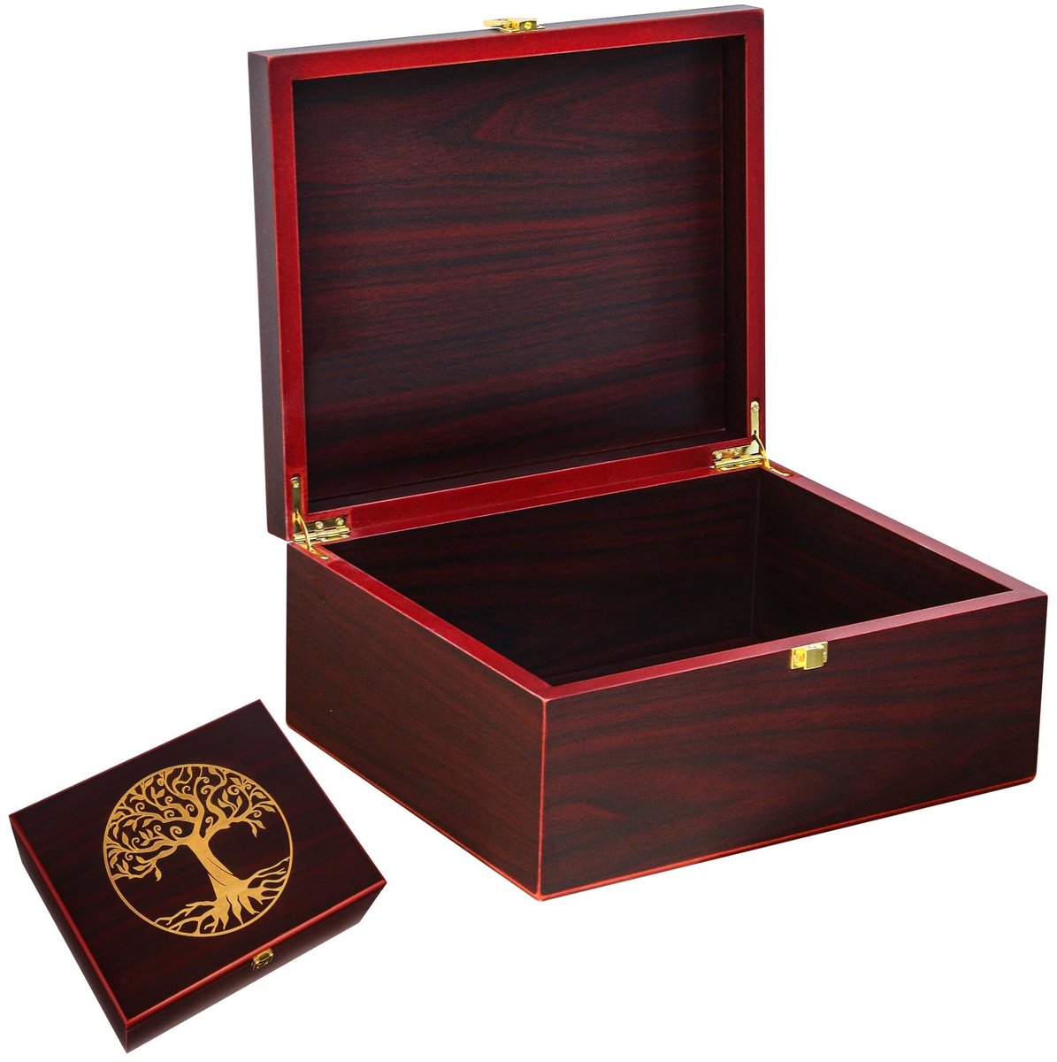 Omgoods - Wooden Keepsake Box - Houten Decoratieve Herinneringsdoos met Deksel en Levensboom Ontwerp