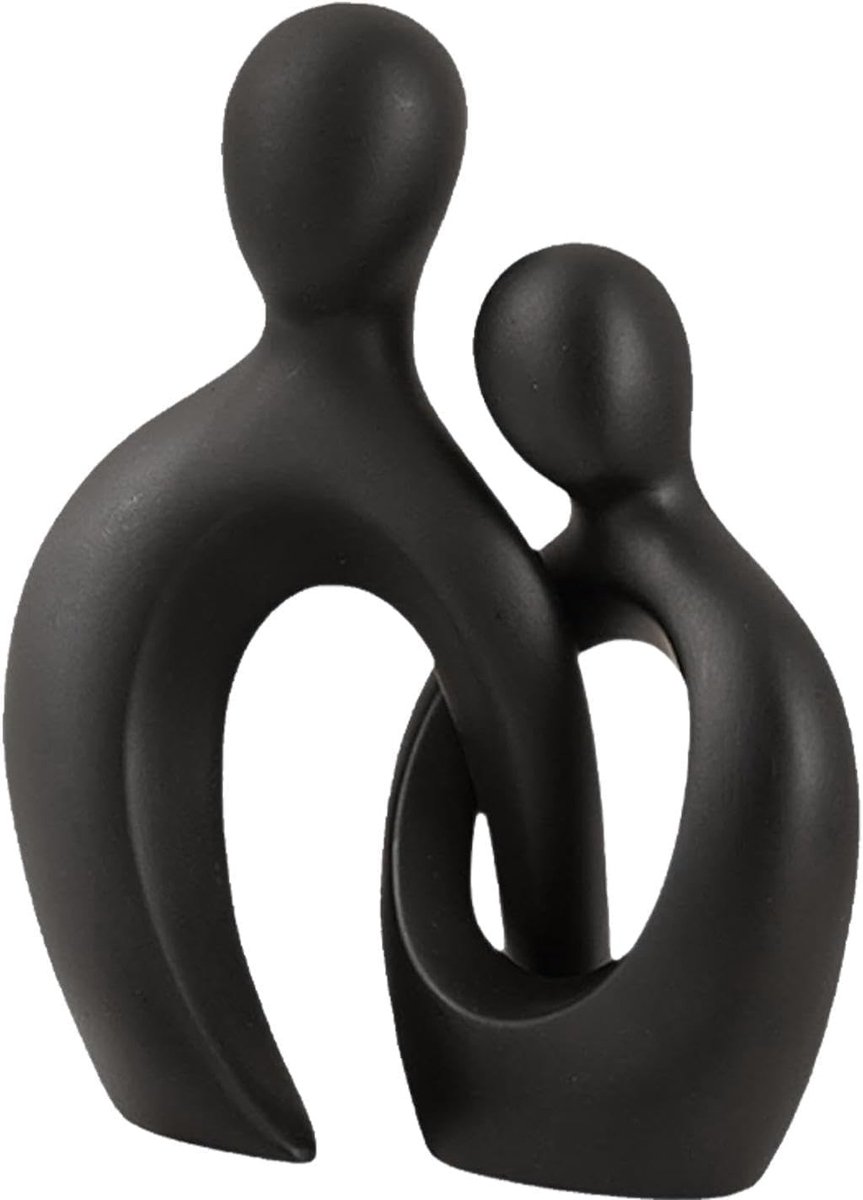 Omgoods - Zwarte Abstracte Kunst Beeld - Moderne Koppelskulptuur met Kus