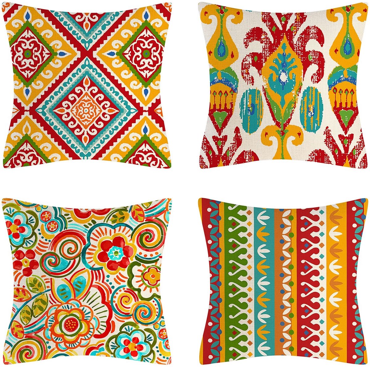 Omgoods - Set van 4 Bohemian Kussenhoezen 45 x 45 cm