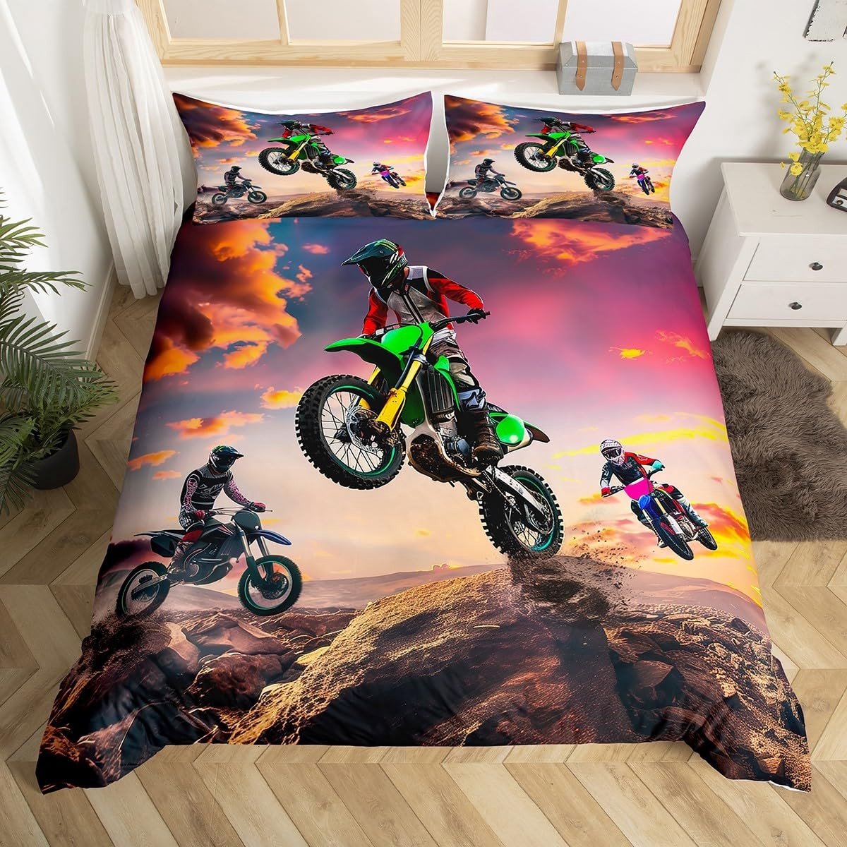 Omgoods - Duvet Cover Set Motocross 140x200 cm voor Jongens