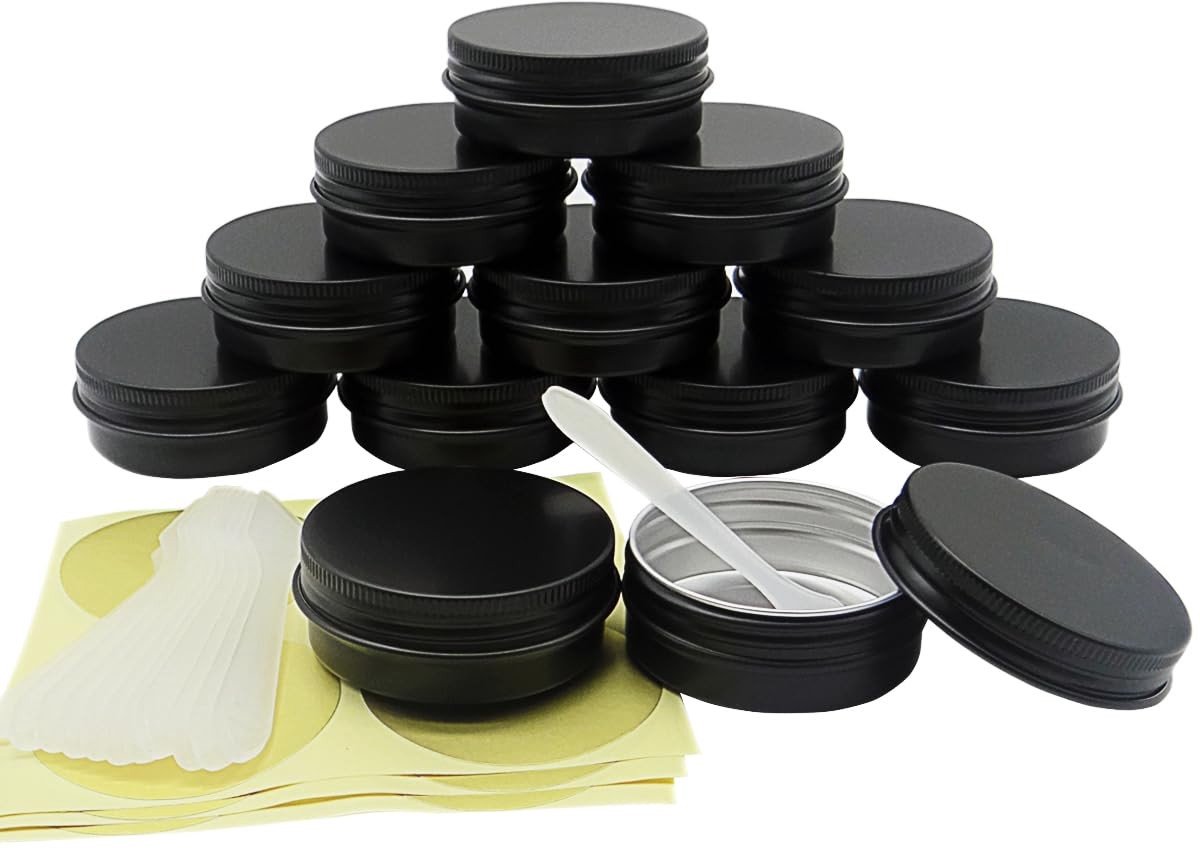 Omgoods- Aluminium Pot 30ml - 12 Stuks - Zwart Schroefdeksel - Cosmetica Potjes - Navulbare Container - Lichtgewicht, Duurzaam