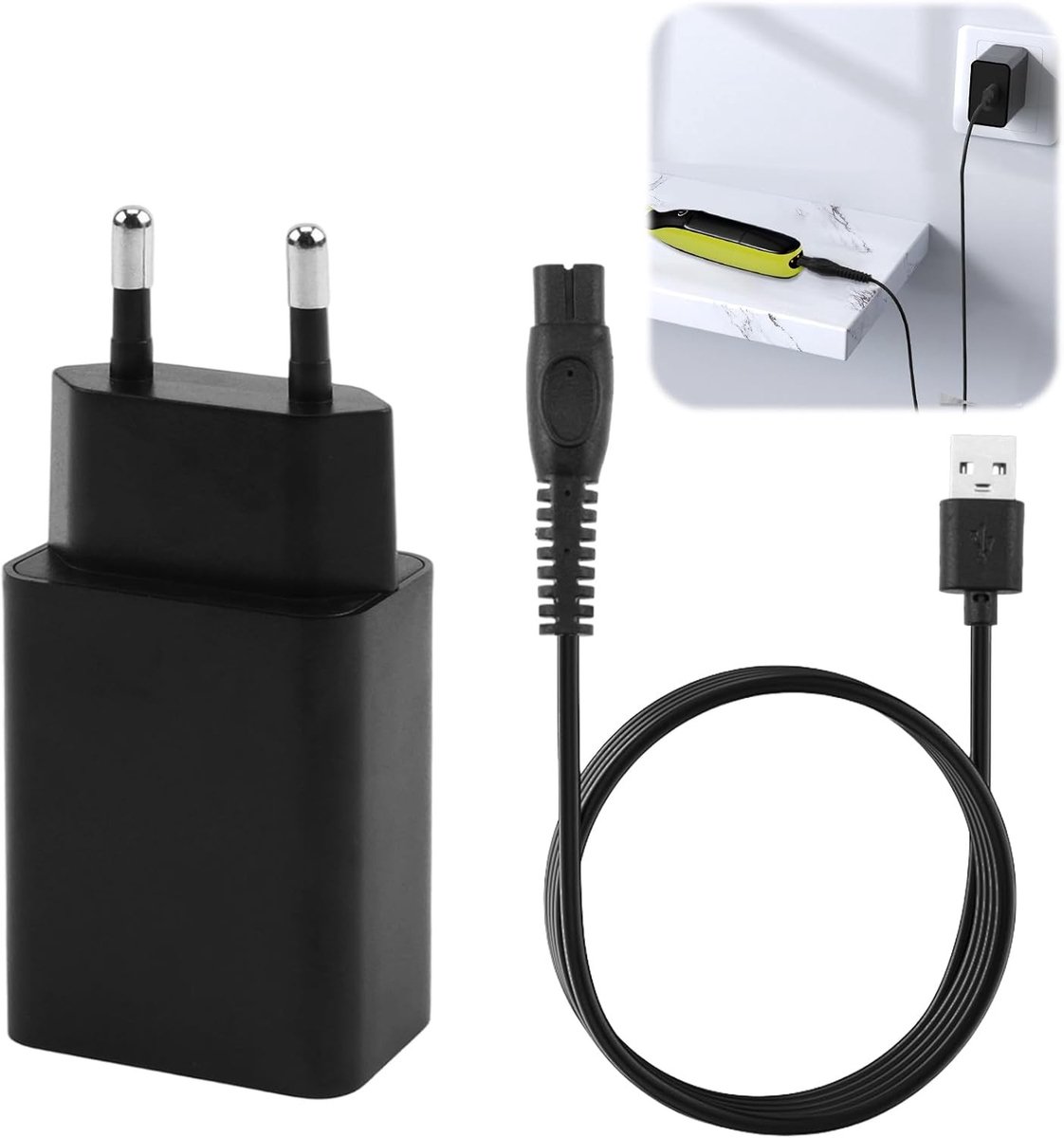 Oplaadkabel 5V USB met Voedingsadapter voor Scheerapparaten, Herringbone Tail, Sterke Koperen Draad, Vervangingskabel, Draagbaar en Duurzaam, Geschikt voor Diverse Apparaten