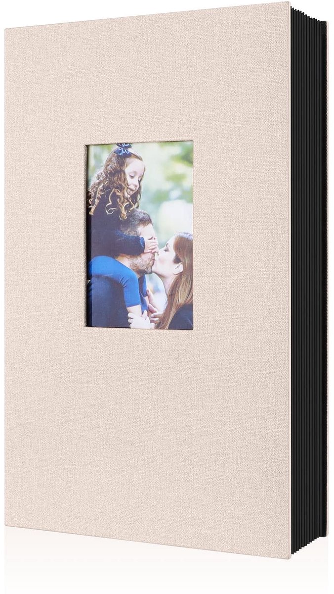 SnelShoppen - Foto-album linnen 10 x 15 cm voor horizontale foto's, beige, met 300 hoesjes, perfect voor herinneringen van feesten, vakanties en speci