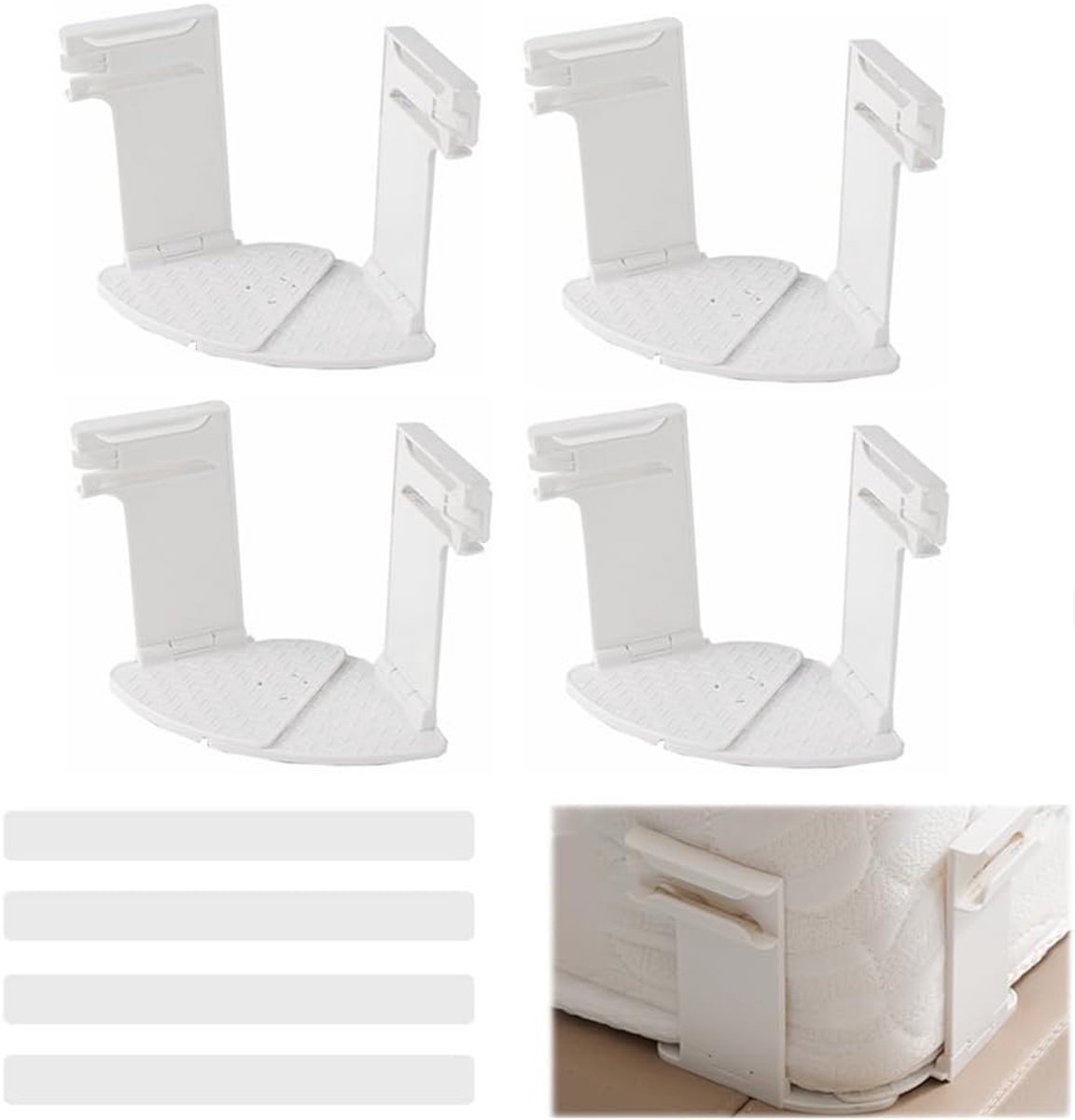 Set van 4 lakenhouders met vergrendelstrips en afneembare clips | Stevige, antislip lakenbevestigingen voor matrasbeschermers, dekens en beddengoed