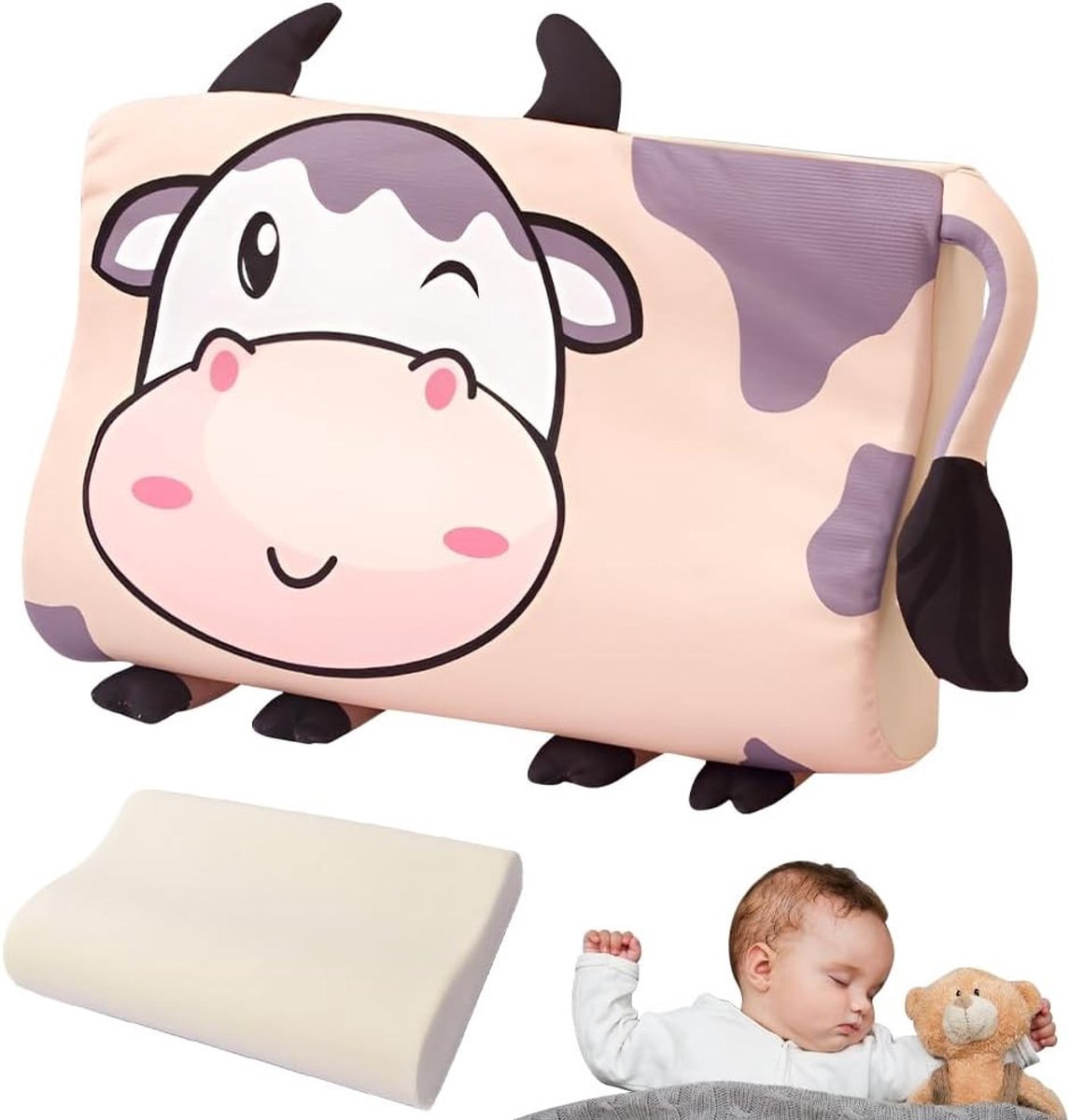 Ergonomisch Kinderkussen 45 x 27 cm, Dierenthema, Geheugenfoam, Ademend en Huidvriendelijk voor Comfortabele Slaap