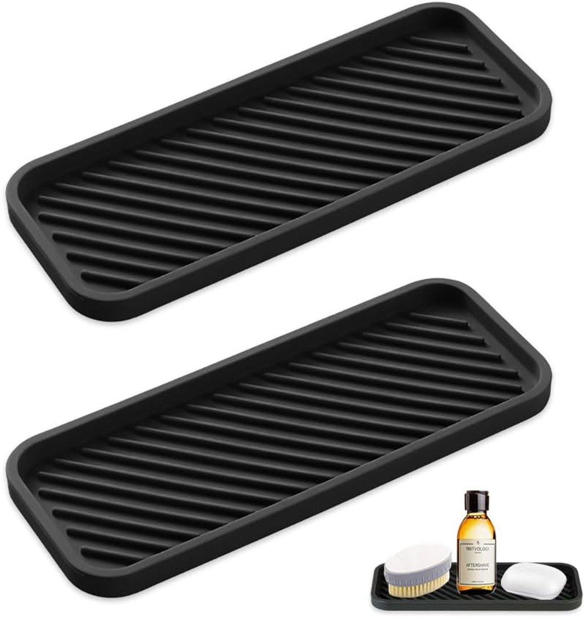 SnelShoppen - 2 Stuks Silicone Afwasborstelhouder Zwarte Afwasorganizer Antislip Keuken Sponscontainer Silicone Drainer Mat Badkamer Borstel Plank