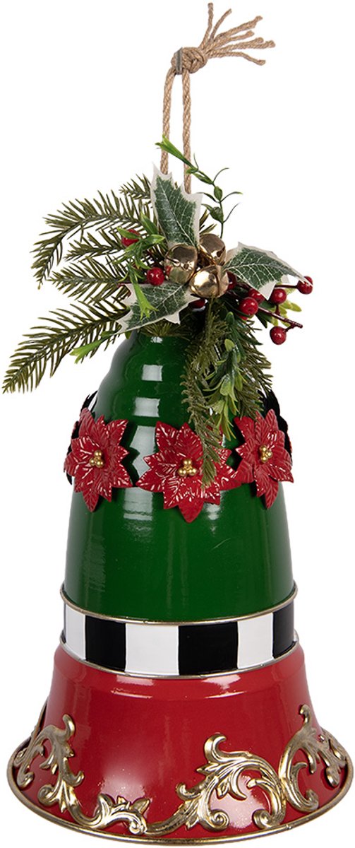 Clayre & Eef Kerstdecoratie Beeld Bel Ø 24x36 cm Rood Metaal