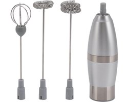 Elektrische Melkopschuimer - Drankmixer Garde - Koffie Bereiden - Roestvrijstalen Garde - 3 Verwisselbare koppen - Zilver