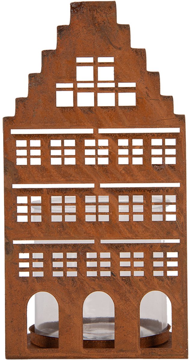 Clayre & Eef Waxinelichthouder Huis 12x12x24 cm Bruin Metaal