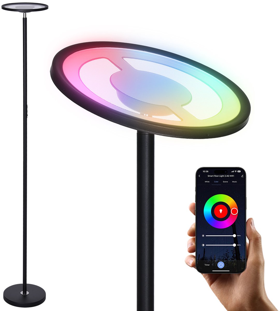 BlitzWill BWL-FL4 Slimme Vloerlamp 25W RGB – 2000LM Staande Lamp met Up & Down Verlichting, 16 Miljoen Kleuren, Dimbaar, Smart App Bediening, Alexa & Google Assistant