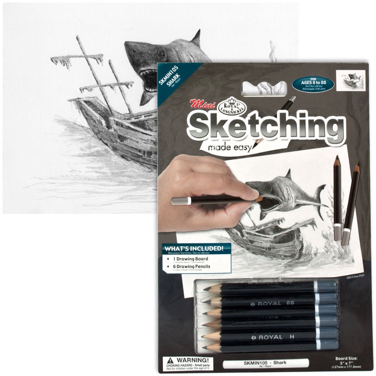 sketching van haai en wrak zeilboot royal langnickel