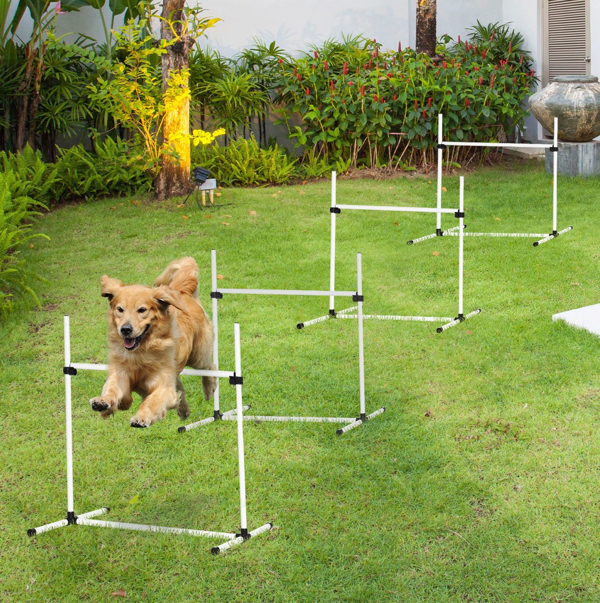 REDOM - Agility Hürdenset voor honden - Verstelbare horden en slalomstangen - Kunststof - Wit - 99 x 65 x 94 cm - Voor hondentraining