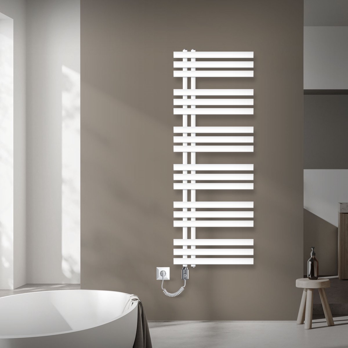 ECD Germany Strijkijzer EM Design badkamerradiator Elektrisch met verwarmingsstang 900 B - 500 x 1400 mm - Wit - Designradiatorpaneelradiator handdoekdroger