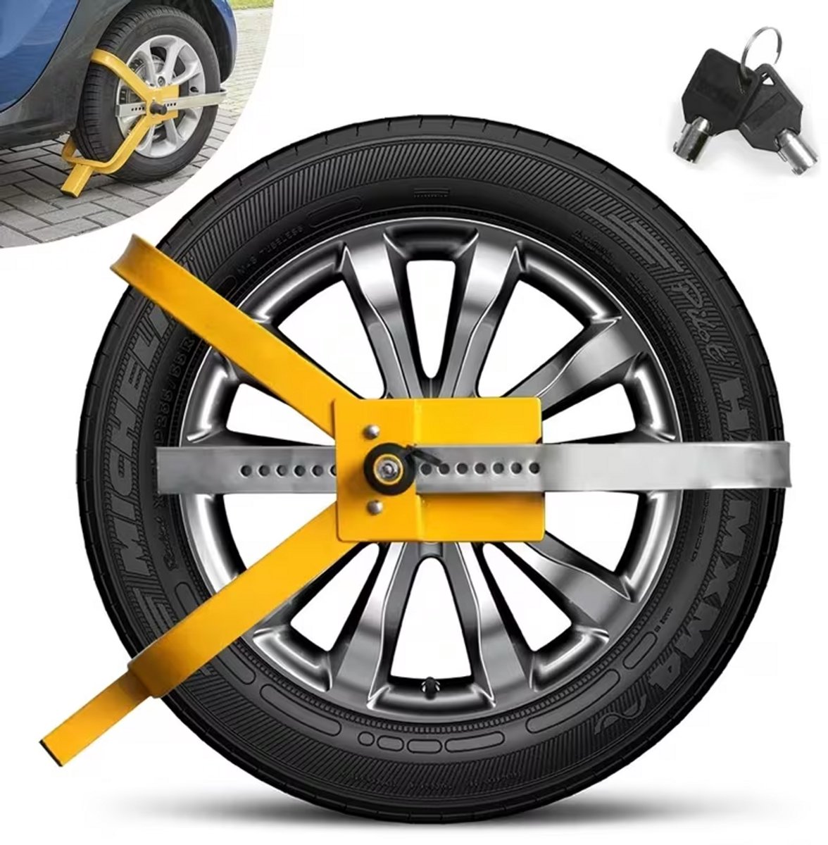 Wielklem - Diefstalbeveiliging - voor Banden van 13 tot 15 Inch - voor Auto, Aanhanger, Caravan en Camper