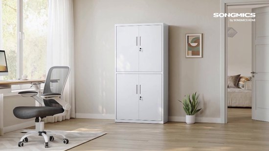 SONGMICS - Archiefkast - Metalen Opbergkast met 5 Planken - 4 Deuren - 2 Slotjes - Verstelbare Planken