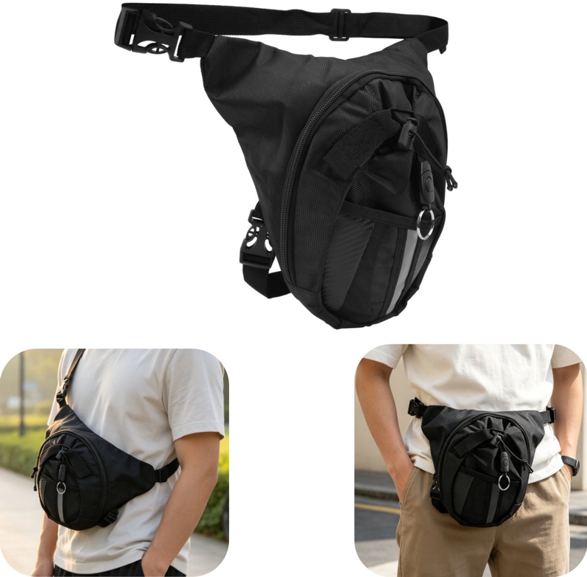 Heupzak - Fietstas - Reistas - Bergbeklimmingtas - Fietsheuptas - Met rits - Waterdicht - Met vakken - Grote capaciteit - Opbergaccessoires - Geschikt voor wandelen, fietsen, kamperen (zwart, 27*25cm)