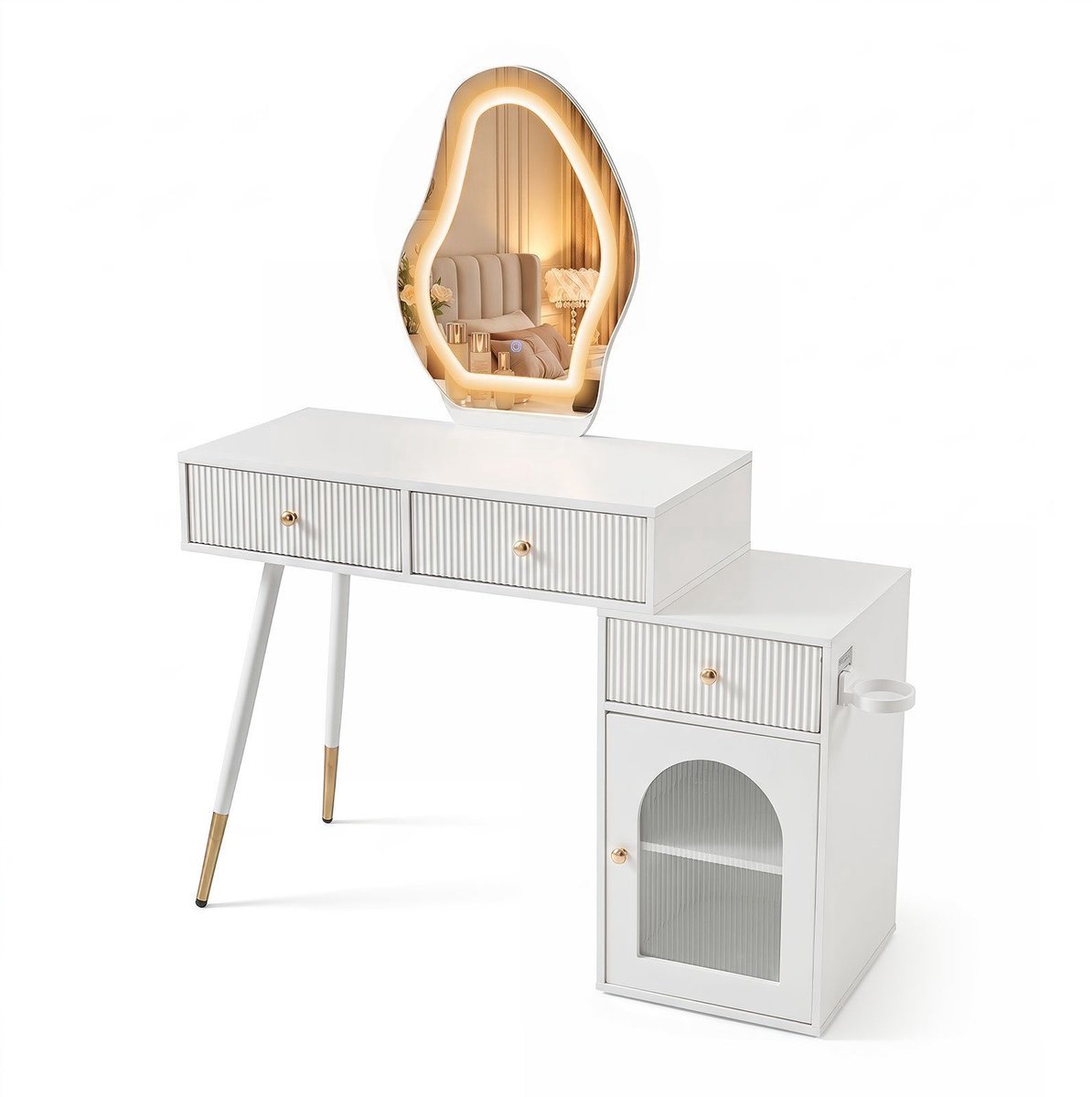 Kaptafel met spiegel en verlichting - Make up tafel - Make up - Toilettafel -Met lades - Kaptafels - Met kast - Wit
