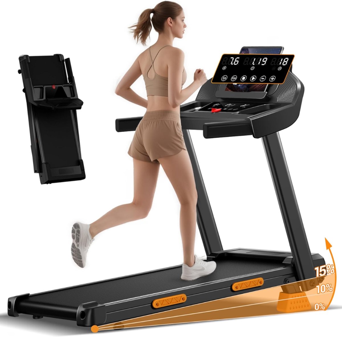 SNJY® Loopband Inklapbaar - Opvouwbare Loopband - Wandelband - Walking Pad Treadmill - Helling - Tot 12 km/u - Zwart