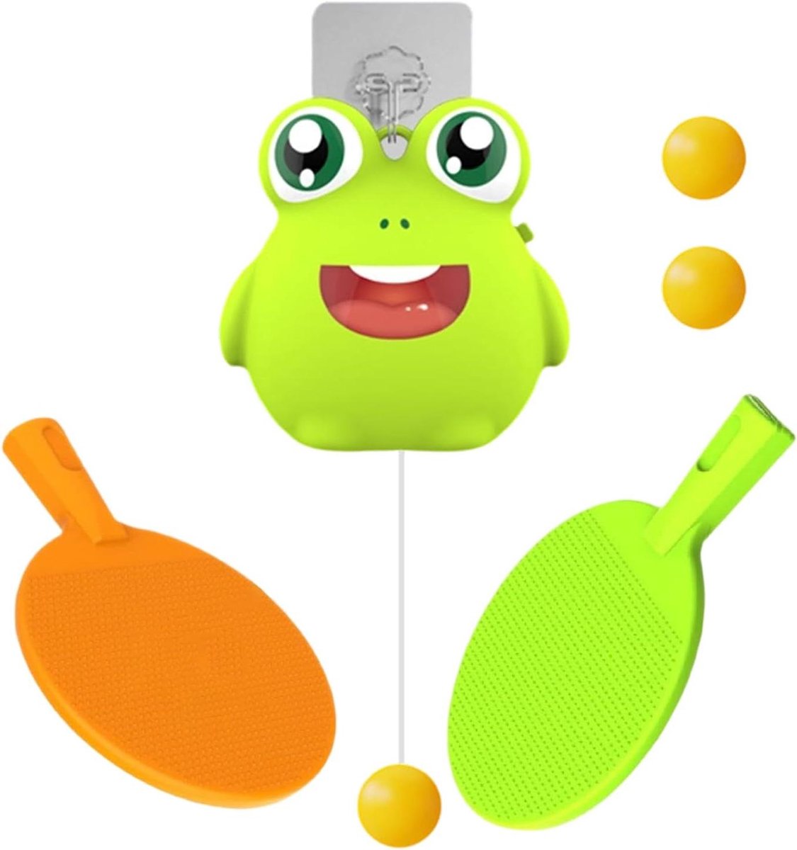 Hangende Tafeltennis Trainer - Solo Pong Oefenkit - Hand-oog Coördinatie Trainen - Verstelbaar Koord - 135 cm - Kikker