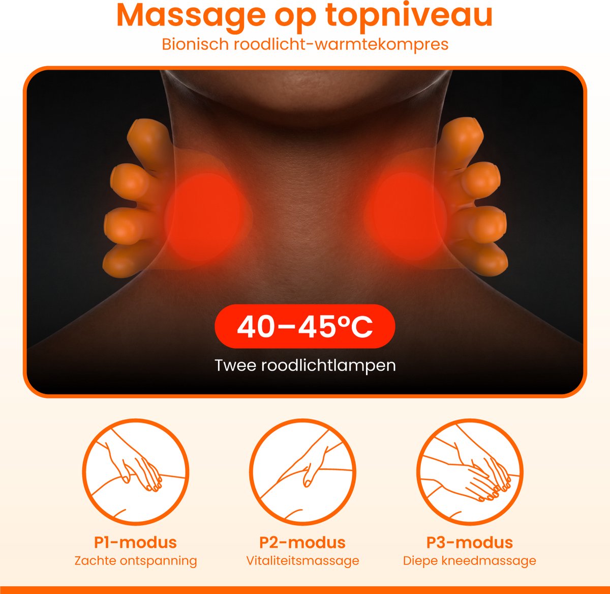 Fervere Premium 4D Nekmassage Apparaat - Bionische Massagehanden met Warmte - Draadloze Shiatsu Massager - LED Display - Voor Nek, Schouders, Rug, Armen & Benen - Beige thumbnail 6