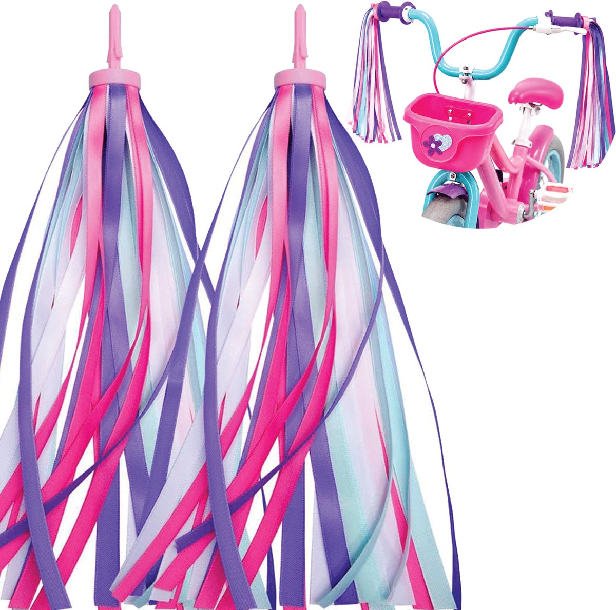 Bondoo Stuurslingers - Fiets versiering - Stuurslingers voor kinderfiets - Fietsversiering kind - Fiets slingers - Stuurslingers fiets - Handvatstreamers - Roze/Paars