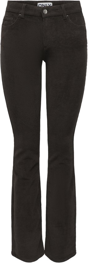 Bruine dames corduroy flared broek met knoop- en ritssluiting.