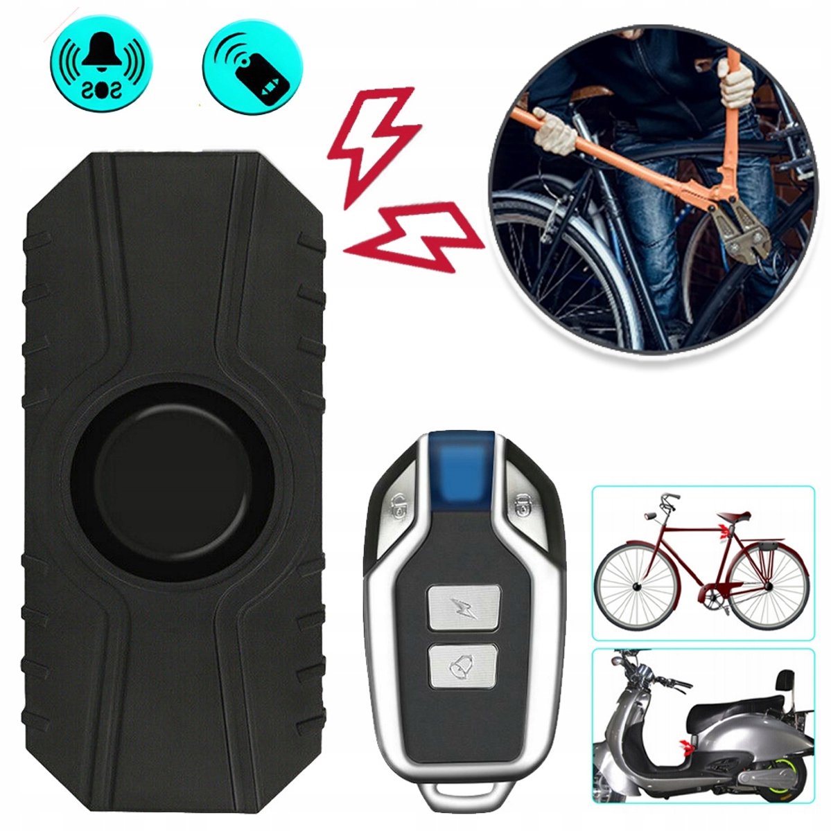 Diefstal Alarm Voor Fiets Motorfiets - 113 dB Draadloze Vibratiesensor - 20m Afstandsbediening Geen Schroeven Nodig Draagbaar - Voor Scooter, Fiets En Elektrische Auto