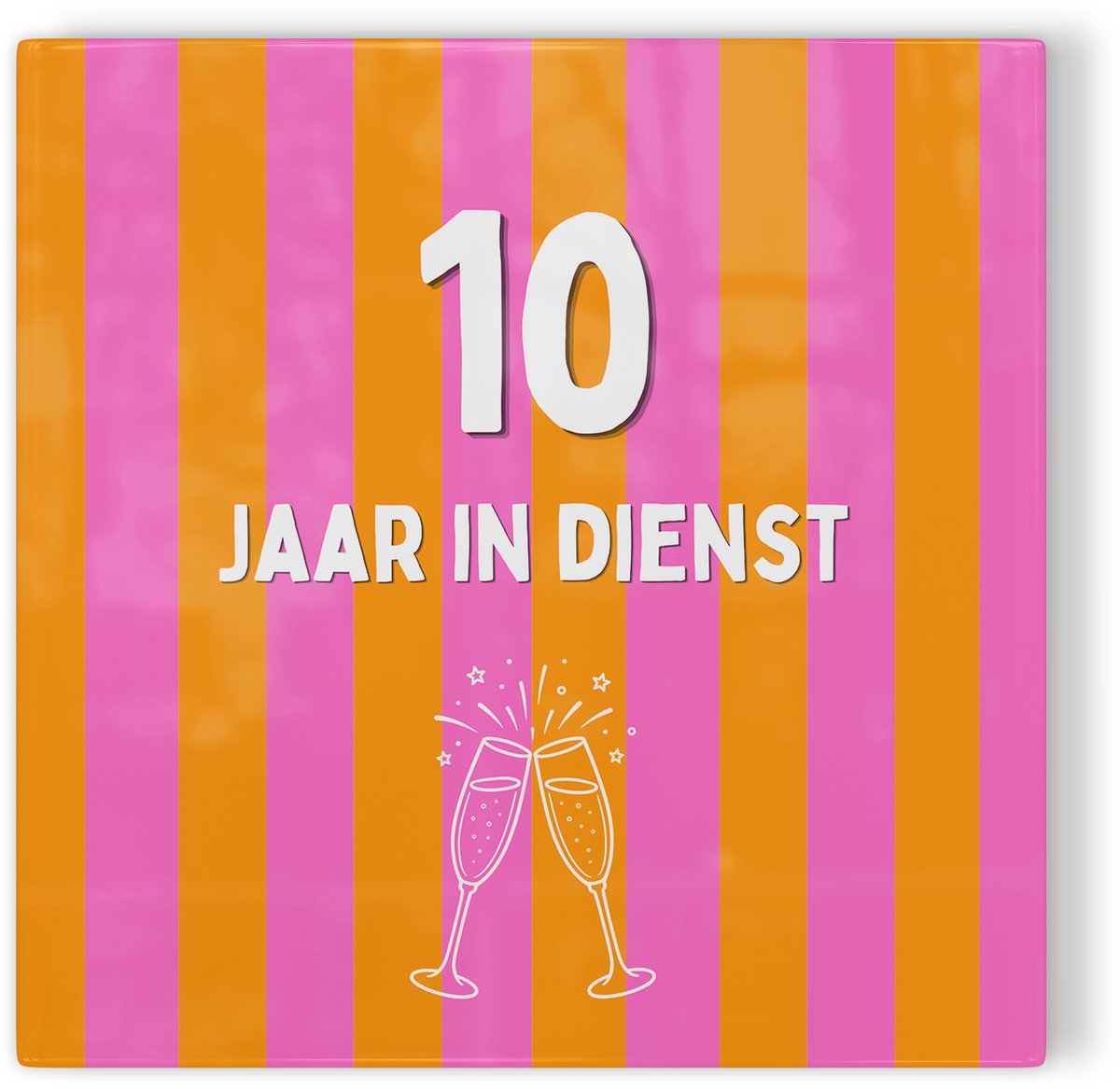 Tegeltje Jubileum roze oranje 10 jaar in dienst - tegeltje jubileum - tegeltje met tekst