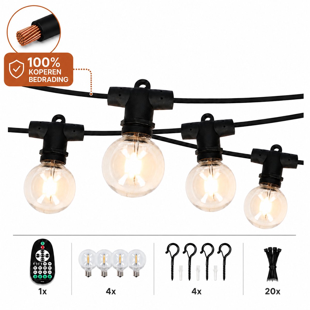 Latium IP65 Lichtsnoer 12 meter Inclusief Afstandsbediening - Buitenverlichting - Tuinverlichting - Terrasverlichting - Led Verlichting - Lichtslinger voor Buiten en Binnen