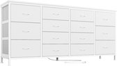 Triumpunpre - Commode moderne 14 tiroirs en tissu – Meuble TV adapté aux téléviseurs jusqu'à 75 pouces – Cadre en acier – Avec prises de courant et ports USB – Blanc