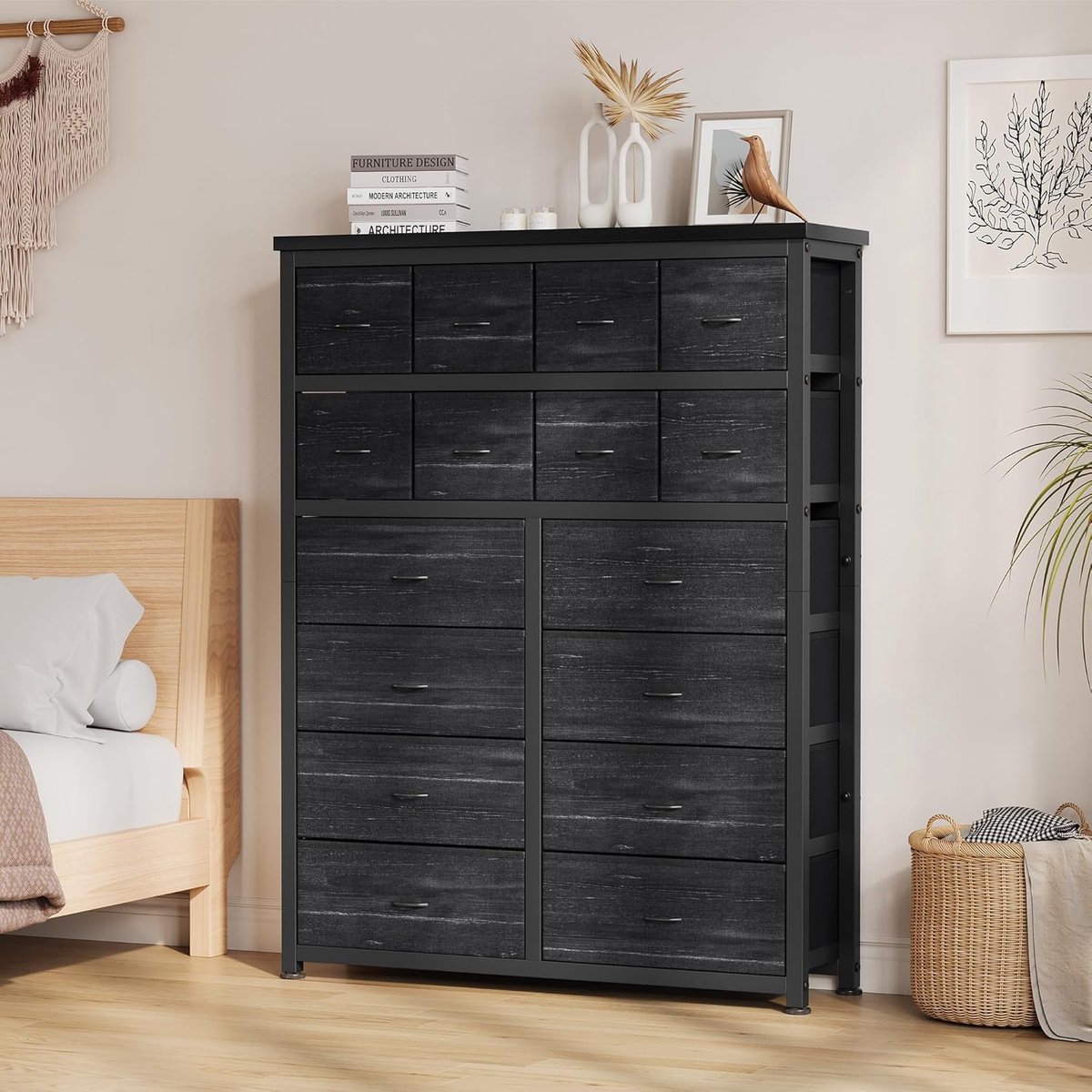 Triumpunpre - Moderne ladekast 16 lades in stof – Metalen frame – Houten blad – Veelzijdige opbergoplossing woonkamer, slaapkamer en entree – Art Deco