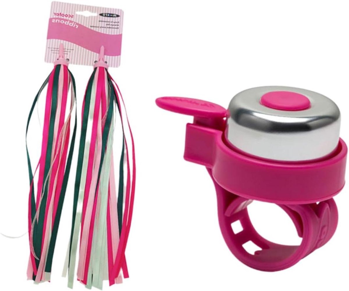 Kinderfiets Accessoires Fietsdecoratie Set Fiets Versieren Met Bel en Wimpels 27 x 3 cm Roze