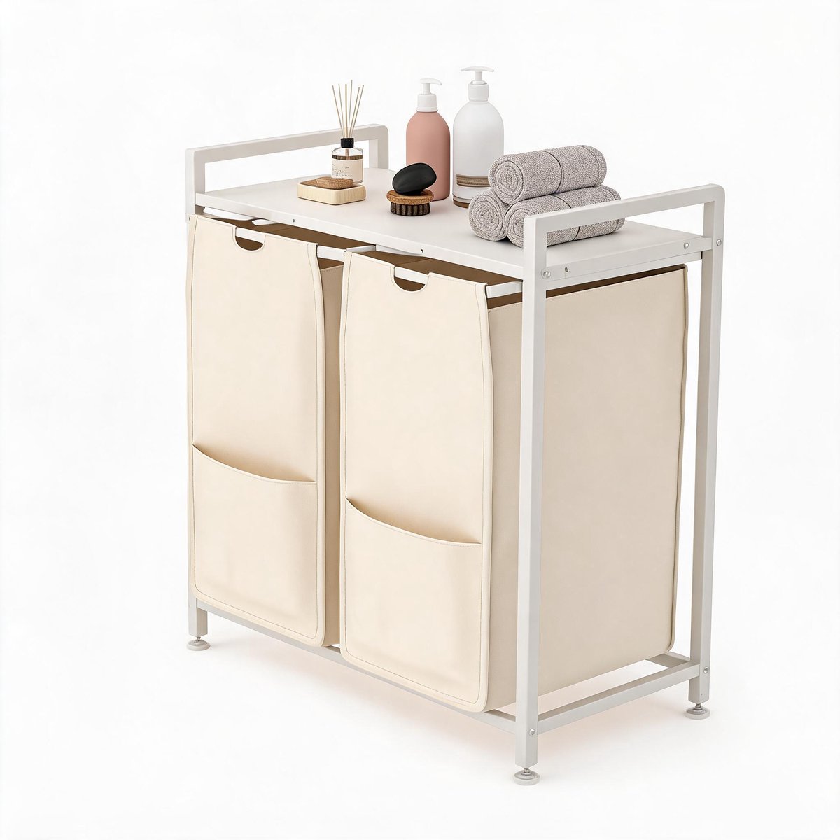 Danky Multifunctionele Wasmand - 96L 2-Vaks - Afneembare tassen - Verstelbaar frame met bovenopbergplank