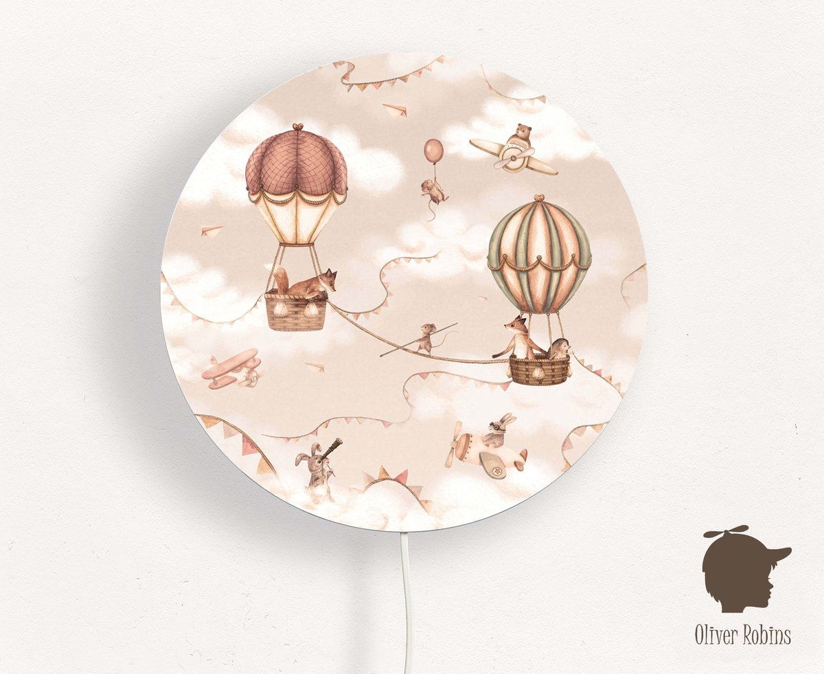 Wandlamp Aviation Adventure Oliver Robins-sfeerverlichting-kinderkamer-nachtlamp-luchtballonen-dieren-wandlamp