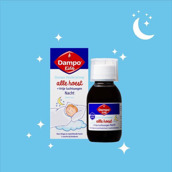 Dampo Kids Nacht Kindersiroop Alle Hoest + Vrije luchtwegen - Voor droge en vastzittende hoest 's nachts bij kinderen - Verlichting en verzachting bij het hoesten - Vanaf 1 jaar - Medisch hulpmiddel - 100 ml