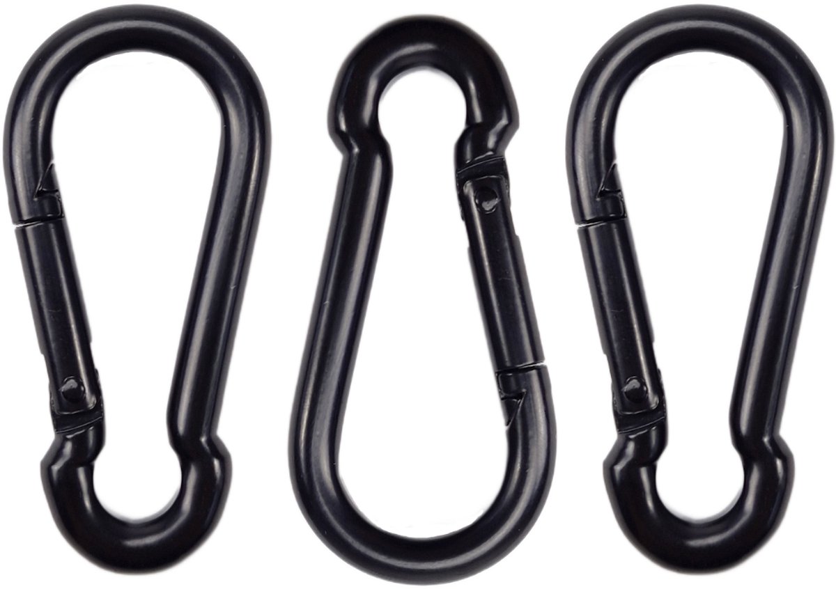 BCF-Products - Karabijnhaak - 8x80mm - 3 stuks - Zwart - Musketonhaak - Carabiner