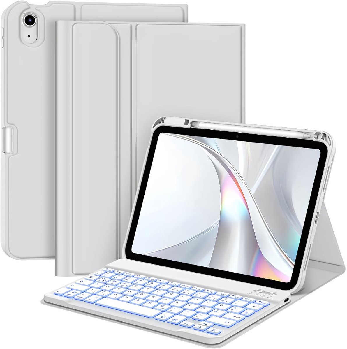 SP® Ipad Hoes met Toetsenbord - Toetsenbordhoes voor Ipad A16 - Toetsenbordhoes met Penhouder - Zilver - 29cm x 21cm x 4cm