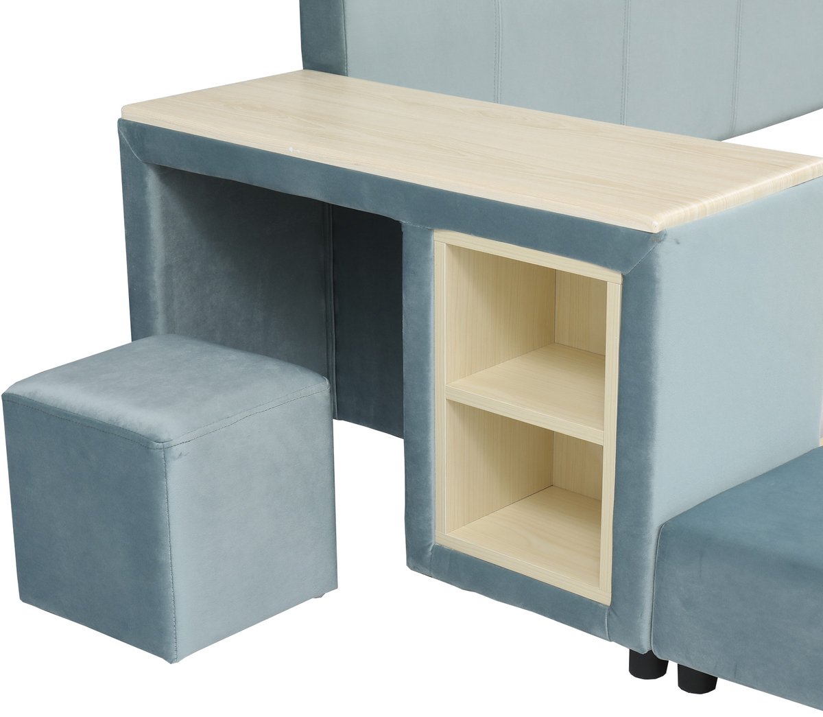 YYchan gestoffeerd kinderbed - blauw - ligmaat 140 x 200 cm - 212 x 175 x 69 cm - met bureau - met kruk - met opbergruimte