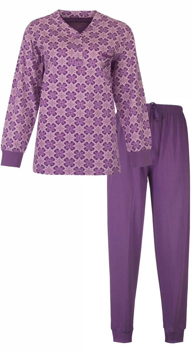 Medaillon Dames Pyjama - Lange Mouwen - Katoen - Lila Paars