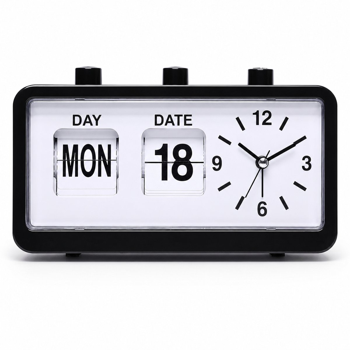 VHV - Tafelklok met Handmatige Kalender - Stille Niet-Tikkende Klok met Lichtgevende Wijzers - Zwart - Voor Bureau en Nachtkastje