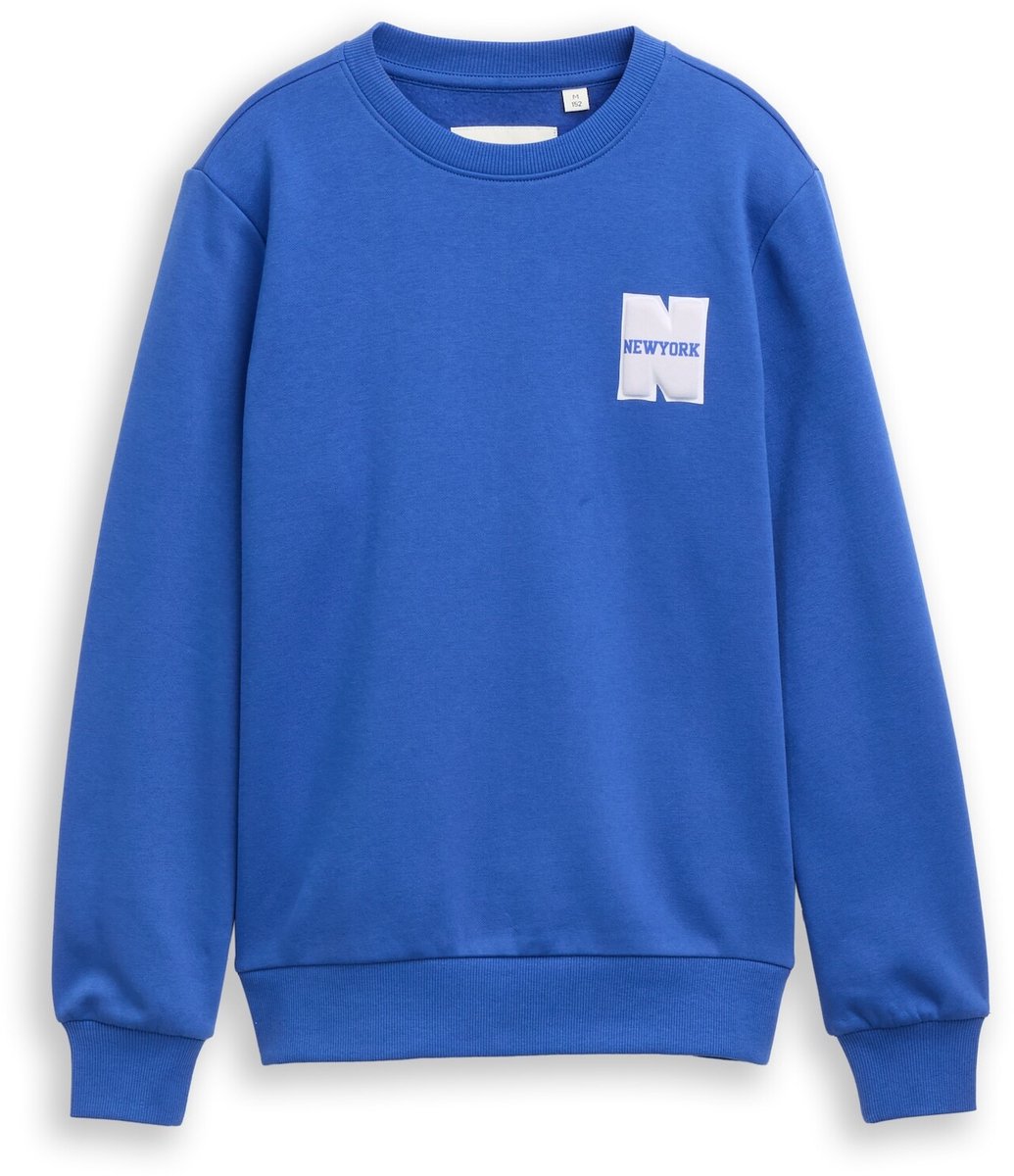 Tom Tailor - Sweatshirt met badge-detail - Maat 176 - beau blue