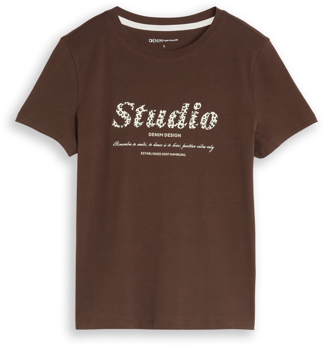 Tom Tailor Denim - T-shirt met print - Maat XS - cool dark brown
