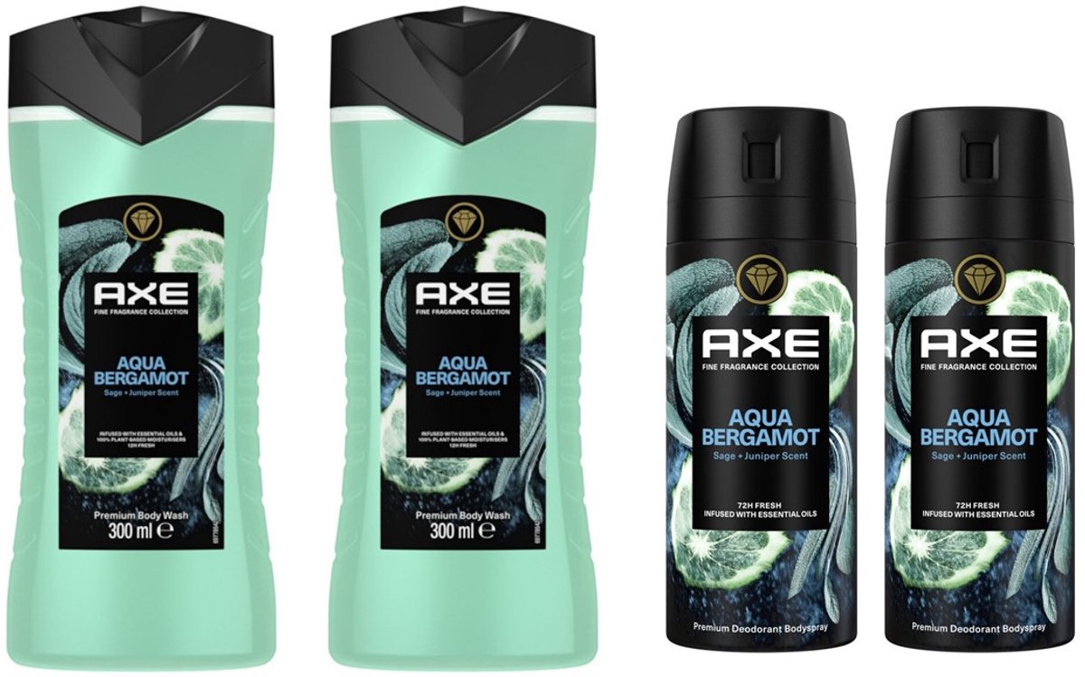 AXE Aqua Bergamot - Voordeelpakket - Douchegel 2x 300ml & Deodorant Spray 2x 150ml